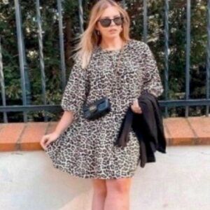 H&M Leopard Cheetah print Swing tunic length dress size M